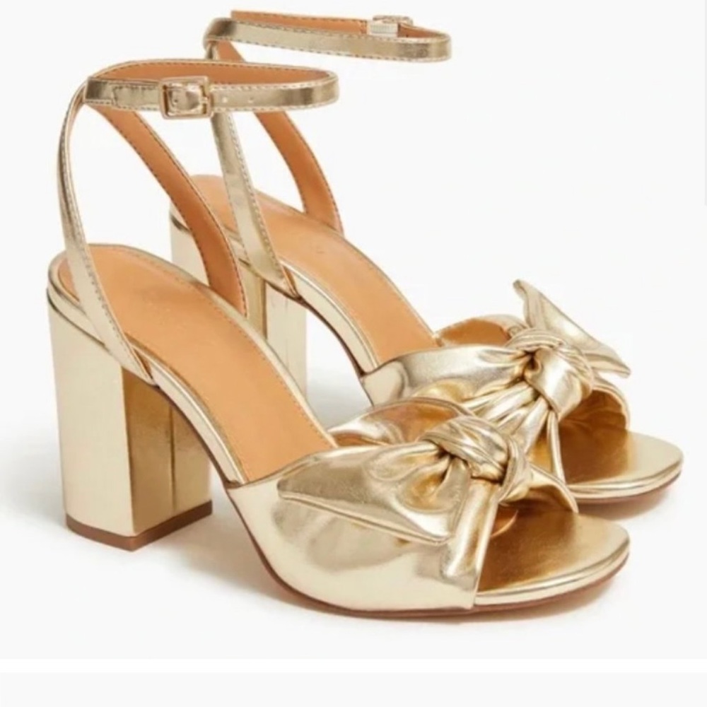 J crew gold bow wedge heels shoes